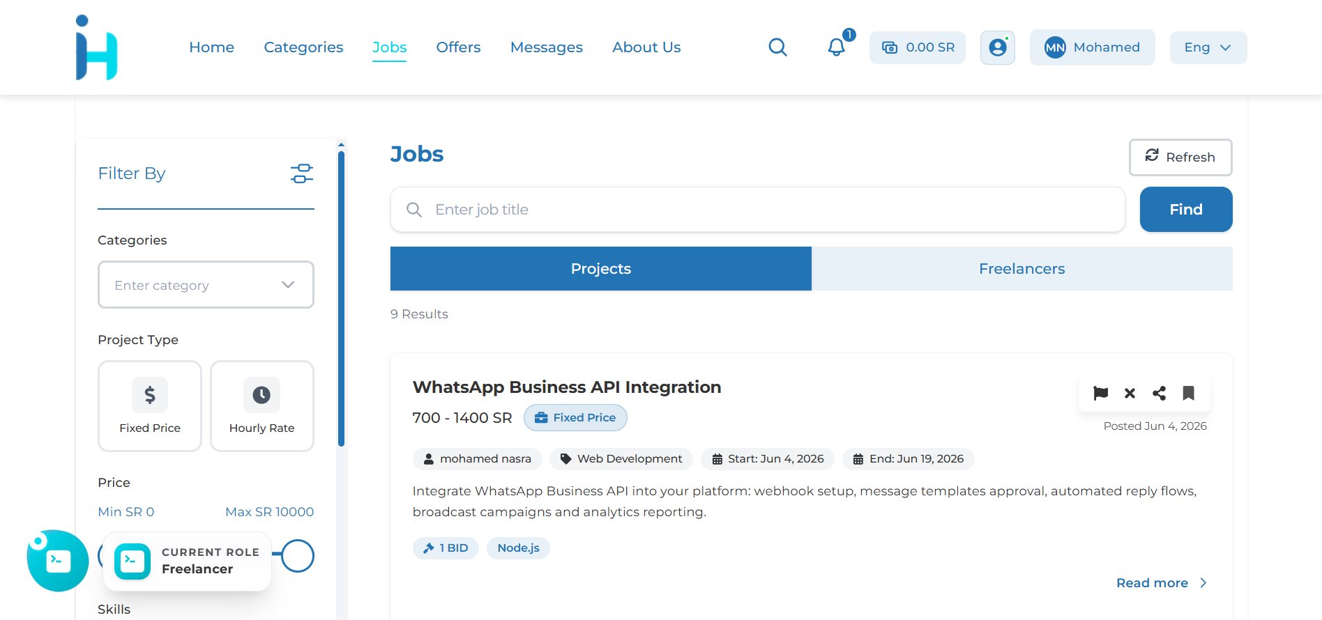 Jinh — a freelance marketplace, web to mobile